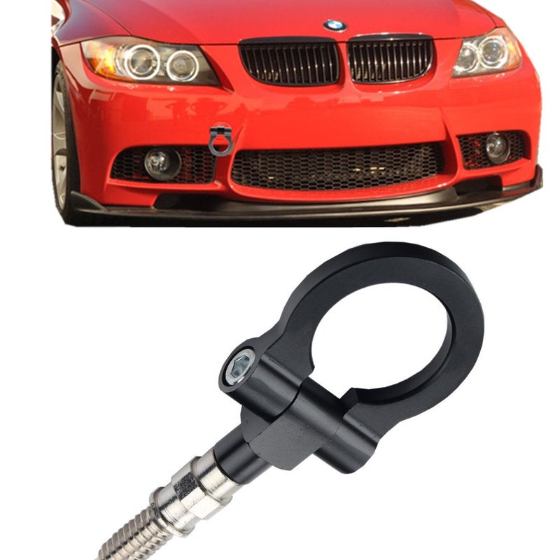 JGR Track Racing Style Tow Hook Towing Eye CNC Aluminum Screw On Front Rear Bumper Compatible with BMW 3 Series E36 E46 E90 E91 E92 E93 318 320 323 325 328 330 335 M3 1992 to 2012 Black - Image 1